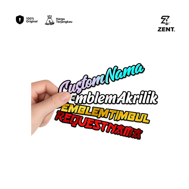 EMBLEM AKRILIK CUSTOME NAMA 2 PCS TIMBUL